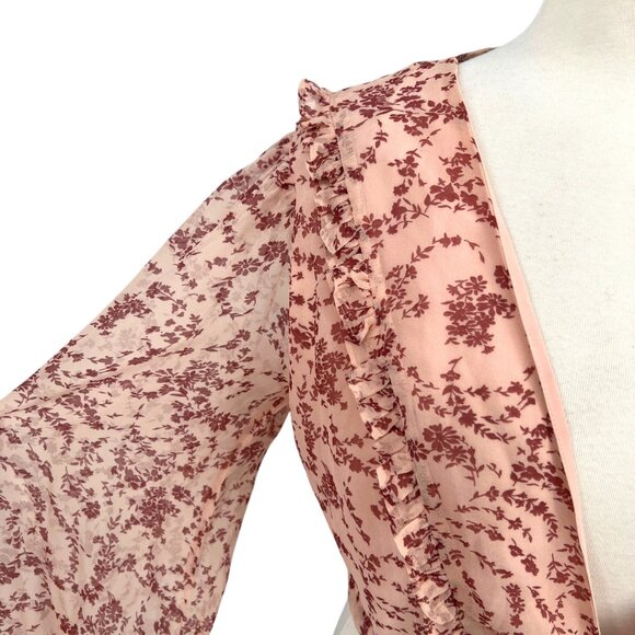 Bardot Floral Wrap Tie-Front Long-Sleeve Blouse Pink Red Size US 8 Medium - Picture 5 of 16